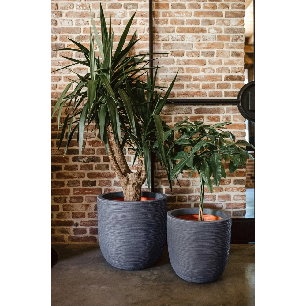 Capi Bloempot Bol Nature Rib NL - D55 X H53cm - Donkergrijs -Bloempot Kortings Winkel