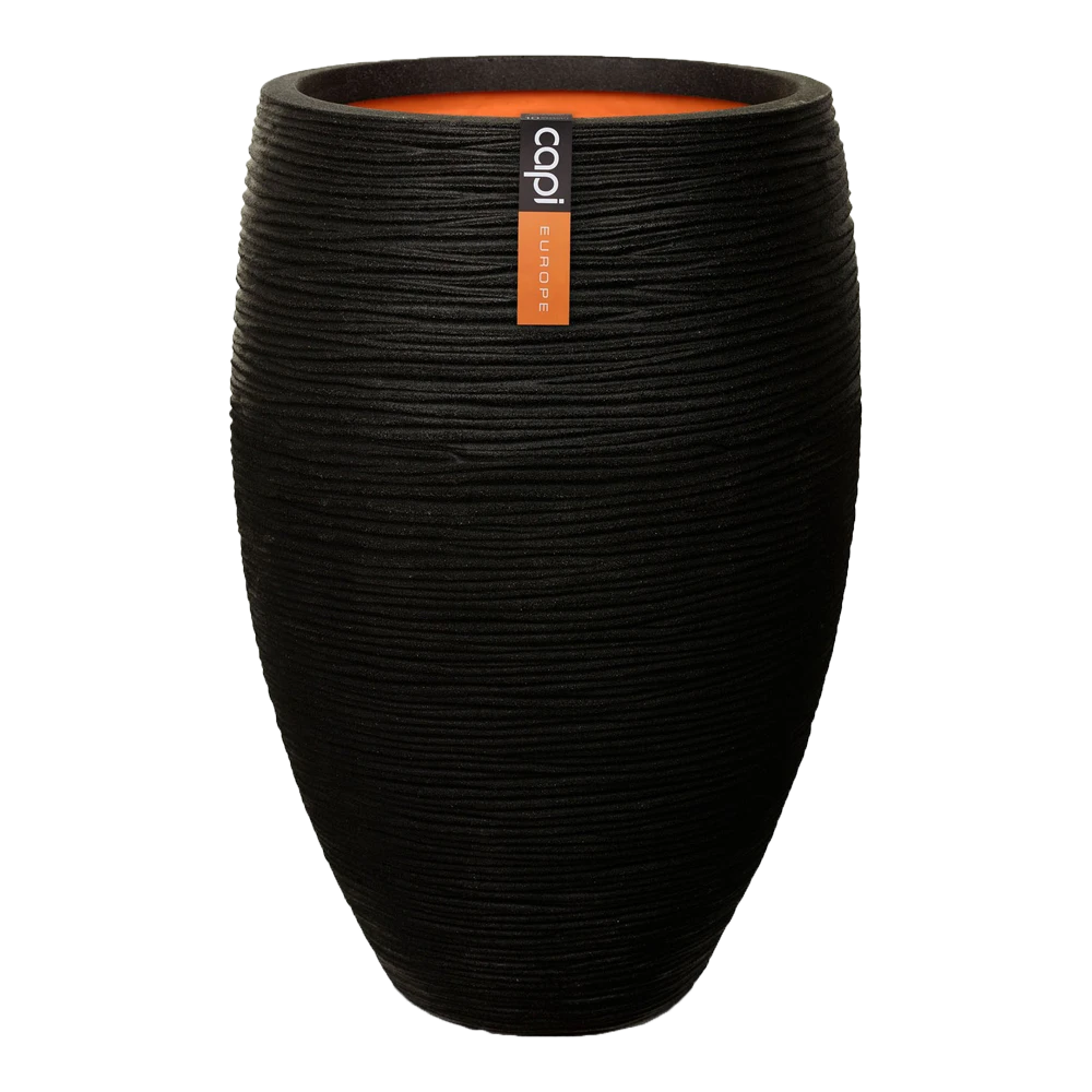 Capi Bloempot Hoog Nature Elegant Deluxe Rib NL - D45 X H72cm - Zwart -Bloempot Kortings Winkel