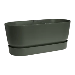Bloembak Elho Greenville Terrace 80cm - Met Wielen - Bladgroen -Bloempot Kortings Winkel greenville terrace trough 80cm wheels plantenbak bladgroen 3 10