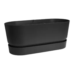 Bloembak Elho Greenville Terrace 80cm - Met Wielen - Living Black -Bloempot Kortings Winkel greenville terrace trough 80cm wheels plantenbak living black 3 9