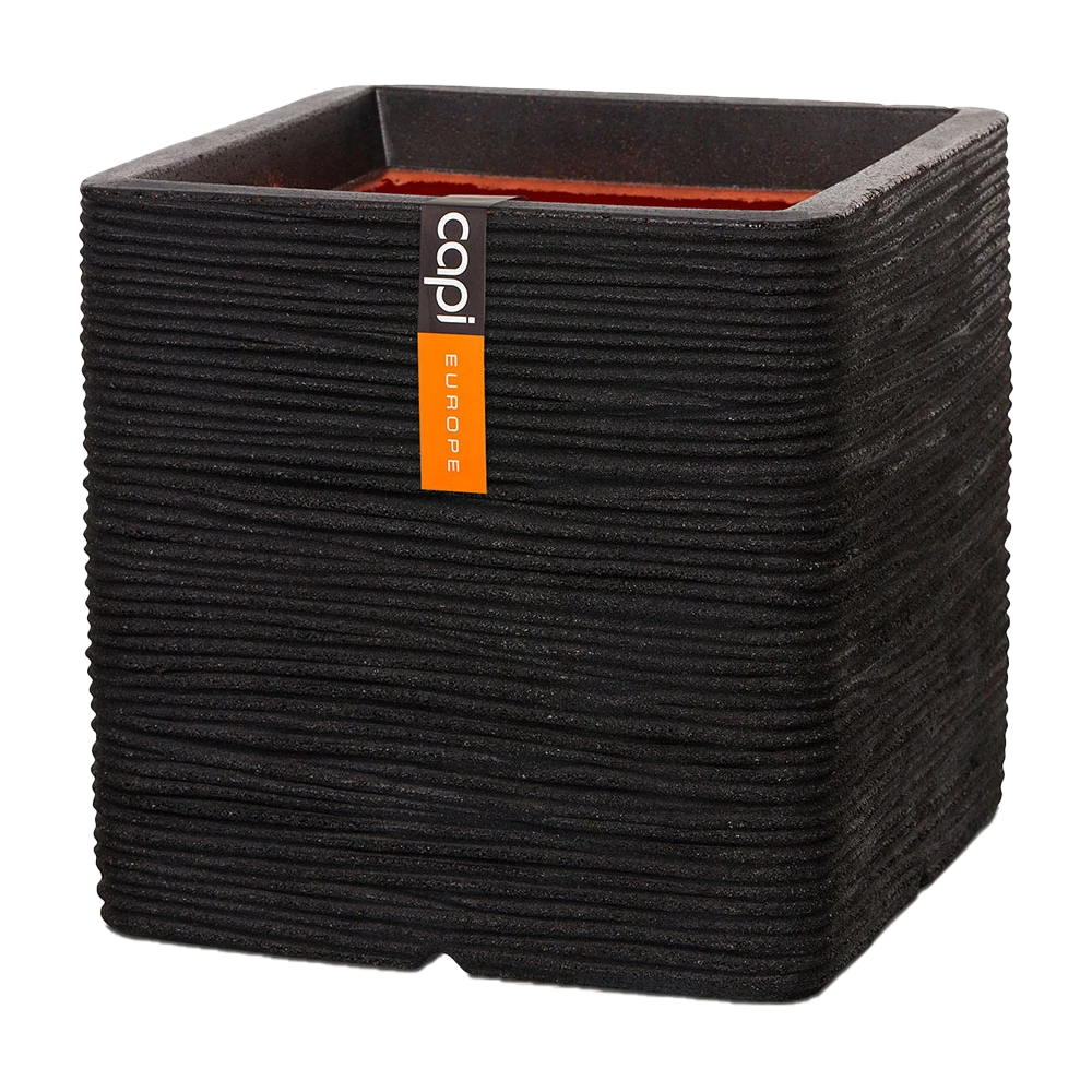 Capi Plantenbak vierkant Nature Rib NL - l50 x b50 x h50cm - Zwart Capi Plantenbak Vierkant Nature Rib NL - L50 X B50 X H50cm - Zwart -Bloempot Kortings Winkel